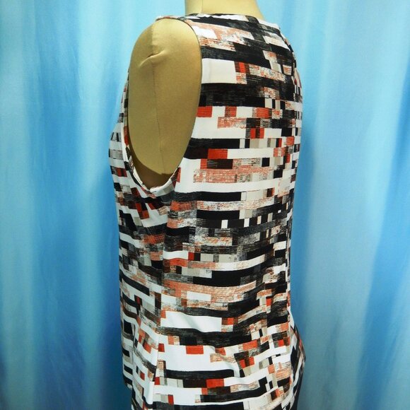Calvin Klein Red/Black/White Geometric Pleat Neck Sleeveless Career Top Lg EUC - Picture 2 of 11